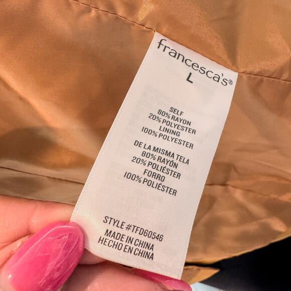 June Camel/Tan Tailored Fluid Button Down Blazer by Francesca's - Size: Large - Picture 6 of 8